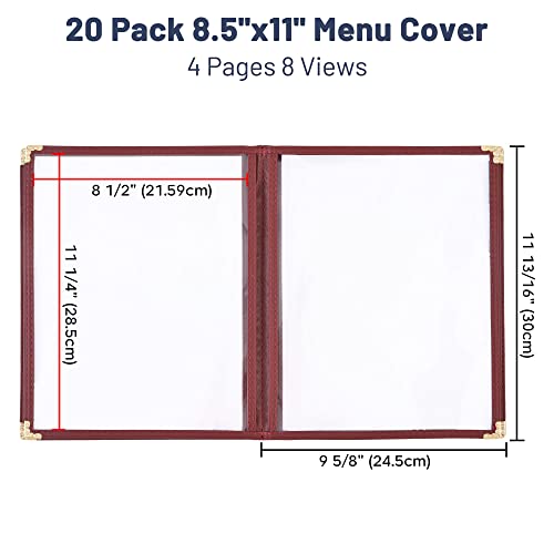 Yescom 20 Pack Food Restaurant Cafe Menu Covers Foldable 8.5X11Inches Burgundy Trim 4 Pages 8 Views #TOP3