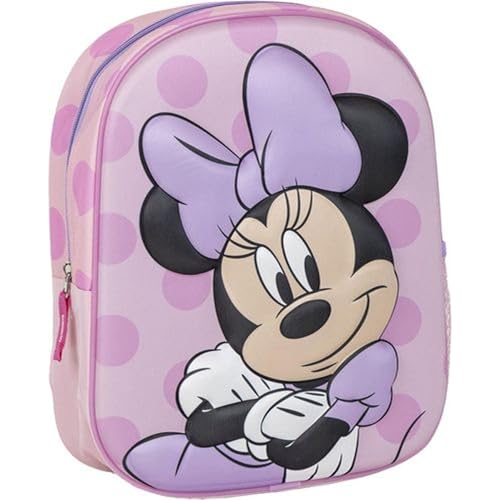 Mochila Infantil Minnie Mouse Disney Original con Diseño Rosa de Lunares y Lazo Lila | Mochila Minnie Escolar Preescolar y Primaria Niñas Resistente y Ligera