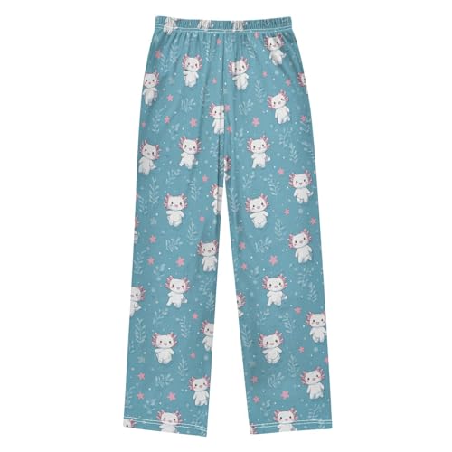Axolotl Kawaii Blue Pattern Pajama Pants Soft PJ Bottoms Lounge Pants for Sleepwear Sport Size 6–14 Years2