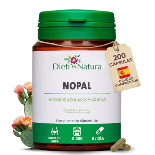 Dieti Natura 200 Cápsulas de Nopal - Captador de Grasas y Azúcares para Control de Peso - Nopal para la Saciedad y Equilibrio Metabólico - Natural para Apoyo Digestivo y Salud Cardiovascular