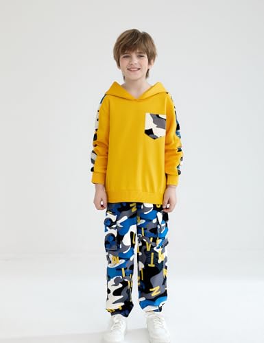Image of mksodopy Boys Clothes Long Sleeve Hoodie and camouflage cargo pants Boy Outfits for 6-16 Years