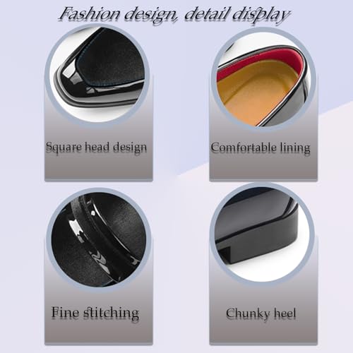 Mens Velvet Patent Leather Chunky Heel Dress Loafers Classic Square Toe Flat Non-Slip One-Step Business and Party Penny Tuxedo Shoes Wedding Work Shoes3