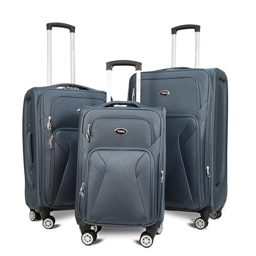 Image of Bite 3-Piece Softside Trolley Luggage Set | 5 Years Warranty | 360 Spinner Wheels, Telescopic Handle, Front Pockets, Twill Fabric, Travel Bag, 5 Years Warranty