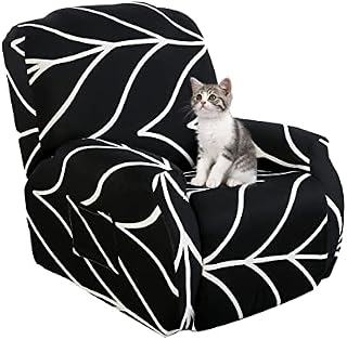 Jaotto Recliner Chair Covers for Electric Chair 4-Pieces, Stretch Recliner Chair Slipcover for Armchairs With Side Pocket, Non-Slip Soft Strech Recliner Sofa Covers 1 Seater,Black