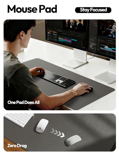 Image of YSAGi Leather Desk Protector, Office Mat, Large Mouse Mat, Non-Slip PU Leather Blotter, Laptop Desk Pad, Waterproof Writing Pad for Office and Home (Dark Grey, 47.2 inch x 23.6 inch)