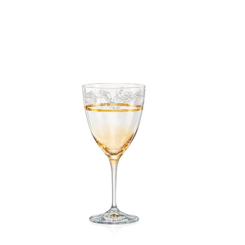 Crystalex Kristallglas Weingläser Excelsior, 400ml, Gold, Gravur mit Goldrand, honigfarbenem Glasverlauf, Weihnachtsmotiv, für Wein, Festlich, 2er Set