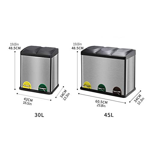 WOTZOV Abfalleimer Fußbetriebener Mülleimer mit Deckel Mülleimer aus Edelstahl mit großem Fassungsvermögen Haushaltsküche Trocken- und Nassmüllklassifizierung Mülleimer Mülleime – Bild 3