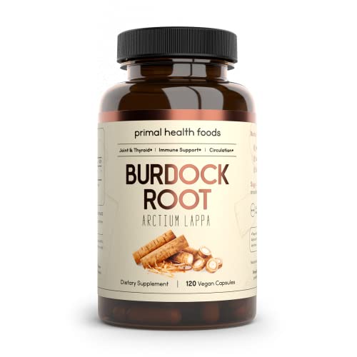 Primal Health Foods Organic Burdock Root Capsules 1000 mg 60 Servings | Circulation, Blood, Immune, Thyroid, Skin and Joint Support | Vegetarian, Organic, Non-GMO & Gluten Free