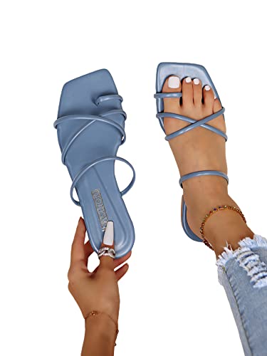 Image of GORGLITTER Women's Metallic Strappy Sparkly Square Toe Cute Dressy Sandals