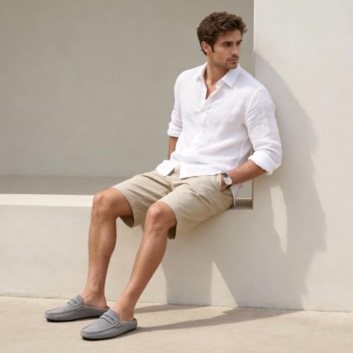 Image of Go Tour Mens Handmade Suede Leather Mules Clog Slippers Breathable Leather Slip on Shoes Casual Loafers