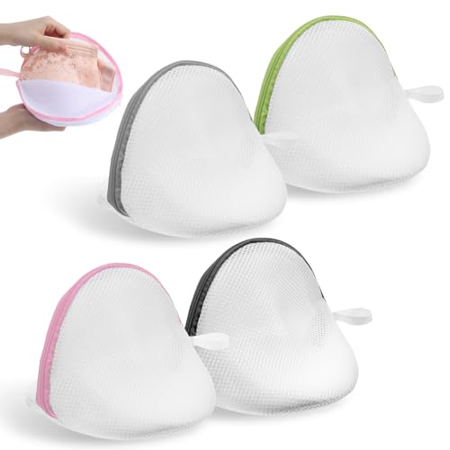 HJZHII 4 Stück Wäschenetz BH Wäschebeutel BH Schützende Mesh Wäschetasche BHs Wäschenetz für Waschmaschine Halbkreisform Wäschesäckchen Laundry Bags für Unterwäsche und Socken