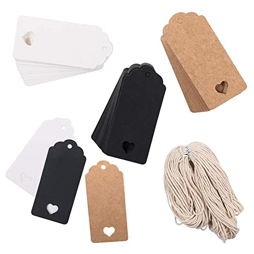 SallyFashion 180 PCS Kraft Paper Tags，Colored Gift Tags Kraft Paper Tags with Twine Paper Tags for Gifts Blank Tags DIY Crafts Arts and Crafts Wedding Birthday Holiday(3.5