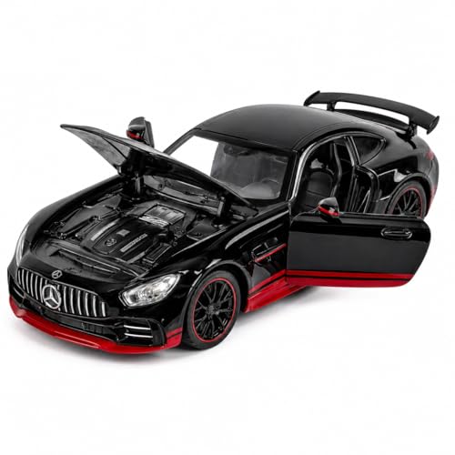 Image of Mercedes-AMG GT R 1:24 Scale Die-Cast Car Model Black - Panamericana Grille Fixed Rear Wing Sound Light Openable Doors Pull-Back Alloy Supercar Toy