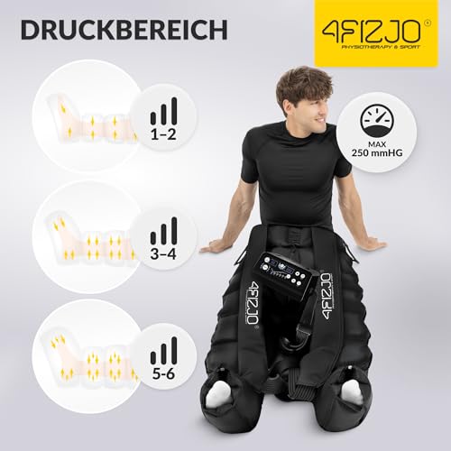 Foto von 4FIZJO Lymphdrainage-Gerät MED C6, Pressotherapie, Beinmassagegerät, Für Venenrückfluss & gegen Wassereinlagerungen, Maximale Recovery & Entspannung, 30-250 mmHG, 6 Luftkammern, 6 Massageprogramme