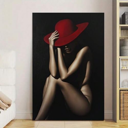 Décoration murale moderne salon : peinture sur toile La Belle au chapeau rouge 30x45 cm
