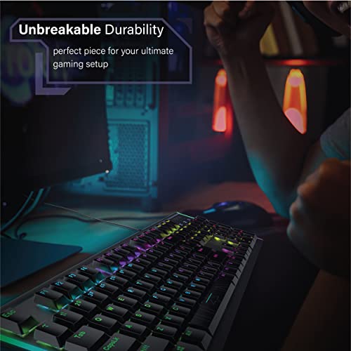 Image of Vertux Gaming Keyboard, High-Performance Anti-Ghosting Wired Keyboard with 7 Colorful RGB Effects, Aluminum Frame, Customizable LED Brightness and 104 Blue Mechanical Keys for Windows, Mac OS, Comando