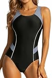 Tempt Me Women One Piece Swimsuits Athletic Racerback Swimwear Training Exercise Slimming Bathing Suit Black Gray L