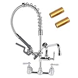 TNROTED 8 Inch Center Commercial Sink Faucet with Sprayer, 26” Height Commercial Pre Rinse Kitchen Faucet with 12” Swing Spout Fit for 2 or 3 Restaurant Industrial Compartment Sink, Chrome Polished