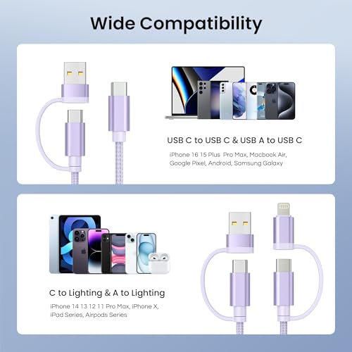 Basesailor 4 in 1 USB C to USB C Cable 10ft iPhone 16 15 14 13 Mini Plus Max,60W Fast Charging Multi Charger Cord with USBA Adapter/iOS/Type C for Apple iWatch 10 9 8,MacBook Pro,iPad,S25 S24 S23,17 by Basesailor - Image 7