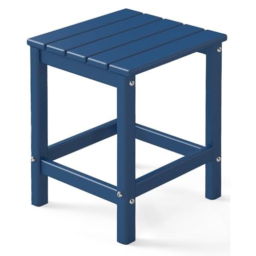 GREENVINES Adirondack-Outdoor-Side-Table | Single-Tier | 14 x 13 Inches | HDPE Plastic | All Weather | Blue | Outside End Tables | for Patio Porch Bac