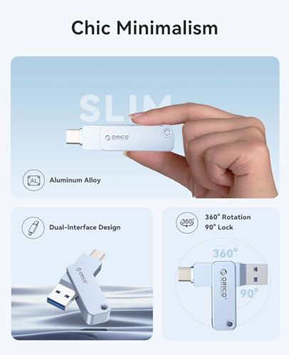 Image of ORICO USB-Cand USB-A Flash Drive 150MB /S Metal Housing Swivel Design Support OTG Function 2 in 1 PenDrive 128GB for USB C and USB A Devices -EB05 BL