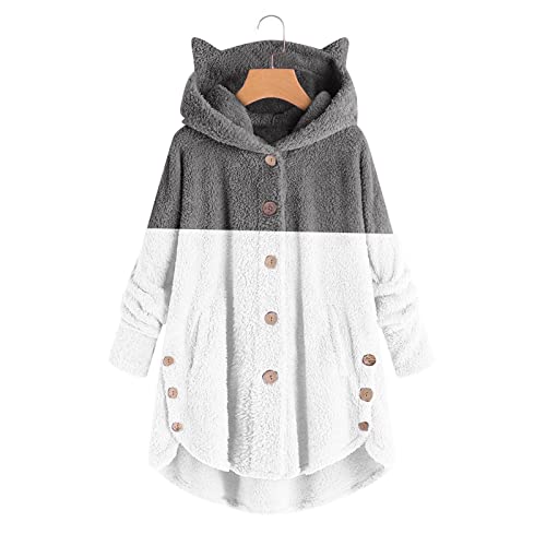 Narhbrg Teen Girls' Cat Ear Hoodie, Women Fashion Fleece Embroidery Plus Size Hoodie Sherpa Jacket Pocket Sweater Jumper Tops Gray #TOP1