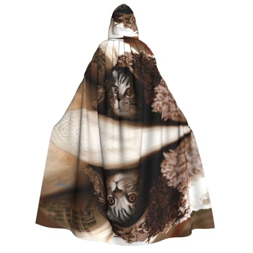 Cape à capuche imprimé chat pour déguisement de cosplay médiéval