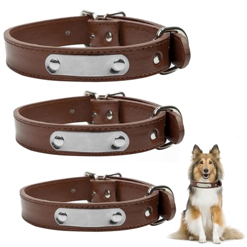 MUNSKT - Collar de cuero personalizado para perro, collares de cuero acolchado suave con placa de nombre grabada personalizada y hebilla de aleación ajustable para perros pequeños, medianos y grandes