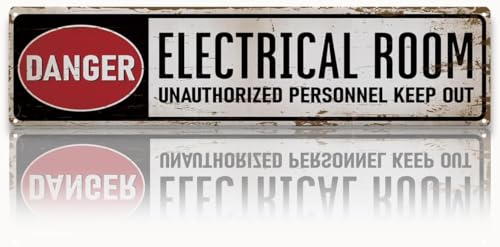 Vintage Metal Tin Warning Sign, Danger Electrical Room Sign for Electrical Panel Utility Room Door, Industrial Warehouse Garage Wall Decor, Easy Mounting, Indoor Outdoor, 4x16 Inch