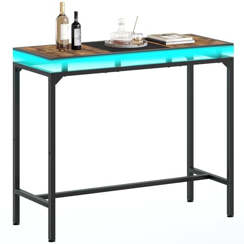 YATINEY Mesa Alta de Bar con Efecto Flotante y Tiras LED Multicolor, Consola Estrecha, Estructura Metálica, Estilo Industrial, para Salón, Comedor, Bar, Negro XBT01CDBK - imagen 9