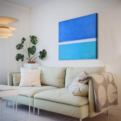 Estampes décor murale du salon : peinture abstraite bleue 35x35cm