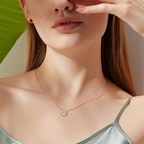 FANCIME 14k Solid Gold 1 Carat 6.5mm Moissanite Classic Bezel Set Solitaire Gemstone Pendant Necklace for Women Girls, Gold Chain 16 + 2 inch Extender2
