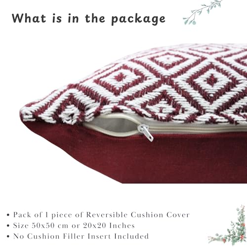 Image of Reversible 20x20 Maroon Cotton Argyle Woven Pack of 1 Fashion Throw Pillow Covers Cases for Couch Sofa Home Decoration | 50 x 50 cm
