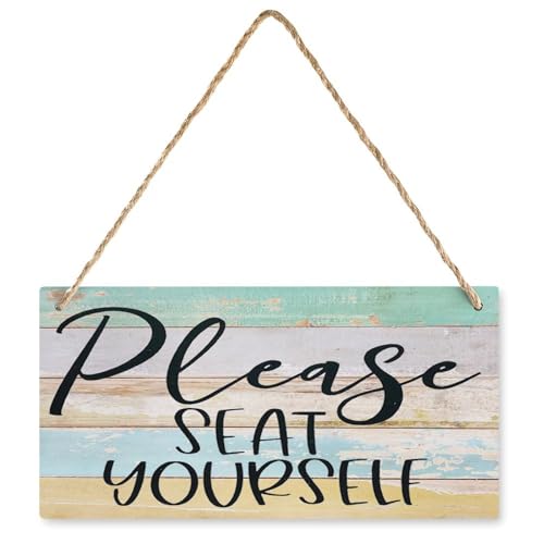 Hanging Wood Sign Please Seat Yourself Hanging Wood Sign, Printed Wall Plaque Wood Signs, Hanging Rustic Family Signs for Home Decor Gift 10X5 Inch -  XLOPJET, HSFT-133907