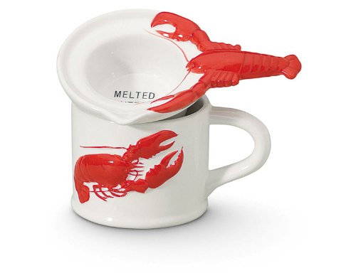 Coastal Nautical Red and White Lobster Butter Warmer Pot Set Cape Shore