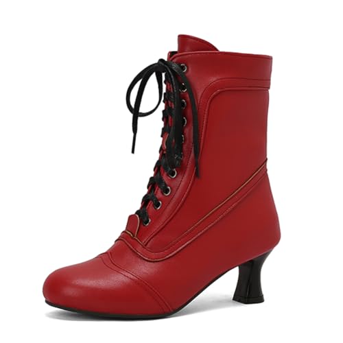 Bottines Victorian Bottes Mid Calf pour femme en rouge taille grande 47