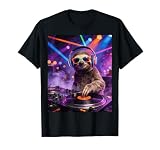 Happy DJ Sloth Smiling Headphones Rave Music Festival Vibes T-Shirt
