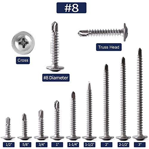 Sg Tzh TH-507874 #8 X 3/4 Inch Sheet Metal Screws 100Pcs 410 Stainless Steel Truss Head Fast Self Tapping Screws thumb #2