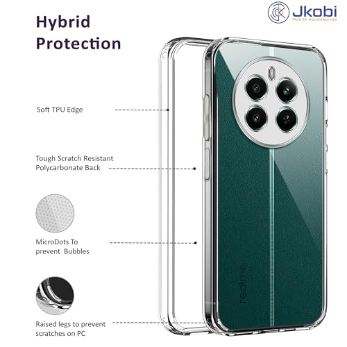 Image of Jkobi Back Cover for Realme 12 Plus (Silicone Clear Shockproof Case with Camera Protection | Soft and Flexible | Transparent)