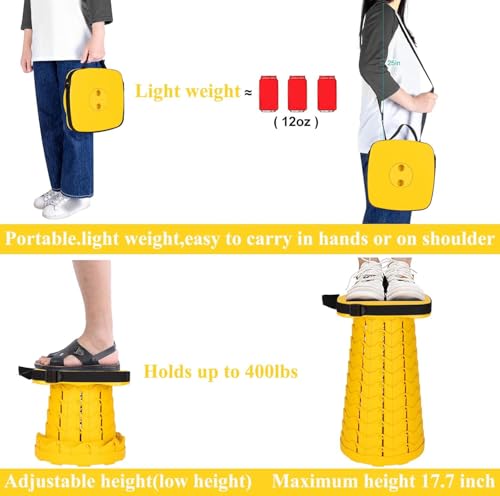 Image of Fishboy Upgraded Collapsible Stool, 400lbs Max Weight, Lightweight But Sturdy, Portable Retractable Folding Telescoping Foldable Camping Stool for Adults Outdoor Fishing Hiking BBQ
