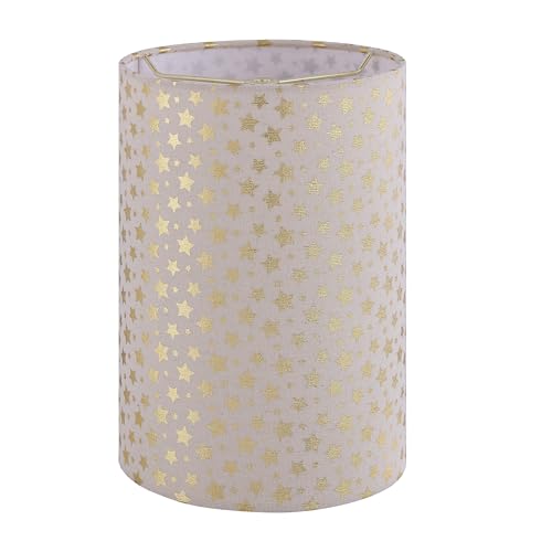 Image of Aspen Creative 31624 Contemporary Drum (Cylinder) Shaped Spider Construction Lamp Shade in Egg Shell White with Golden Stars, 8 inch wide (8 inch x 8 inch x 11 inch)