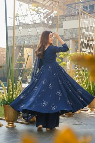 Image of ANNI Designer Women's Viscose Blend Umbrella Style Printed Kurta Palazzo with Dupatta | Elegant Kurta Set for Women | Stylish Palazzos & Dupatta Set | Ethnic Wear for Women