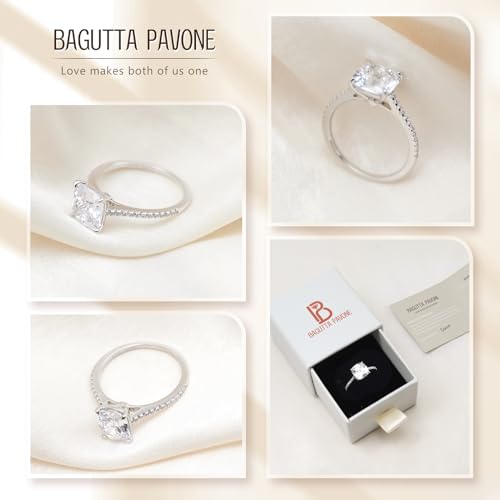 BAGUTTA PAVONE 1.5CT CZ Cushion Cut Engagement Rings for Women,Women’s 925 Sterling Silver Solitaire Wedding Bands Engagement Promise Rings for Her with 18K White Gold Plated Size 7.5 - image 6