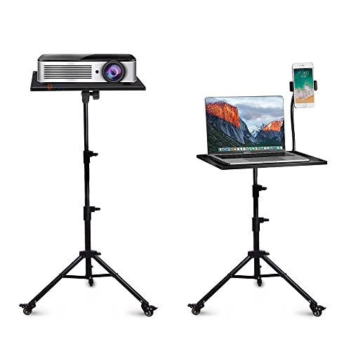 LUXBURG Laptop Projector Floor Stand with Mouse Pallet & Phone Holder, Adjustable Height from 76-153 cm / 30-60 inch, Multi-functional Tripod Stand Perfect for Laptop, Projector, DJ Devices