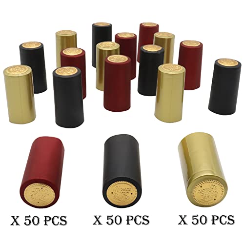 Cosmpeak Shrink Wrap Caps Vin Capsules Rétractables 150 Pièces Vin Film Rétractable PVC Thermorétractable Capsules de Bouteille de vin en PVC pour Bouteille de vin 30 mm/1.18 in (Rouge Doré Noir) - Image 3