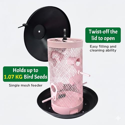 Image of Happy Wings Metal Mesh Tube Bird Feeder for Wild Birds - Pink