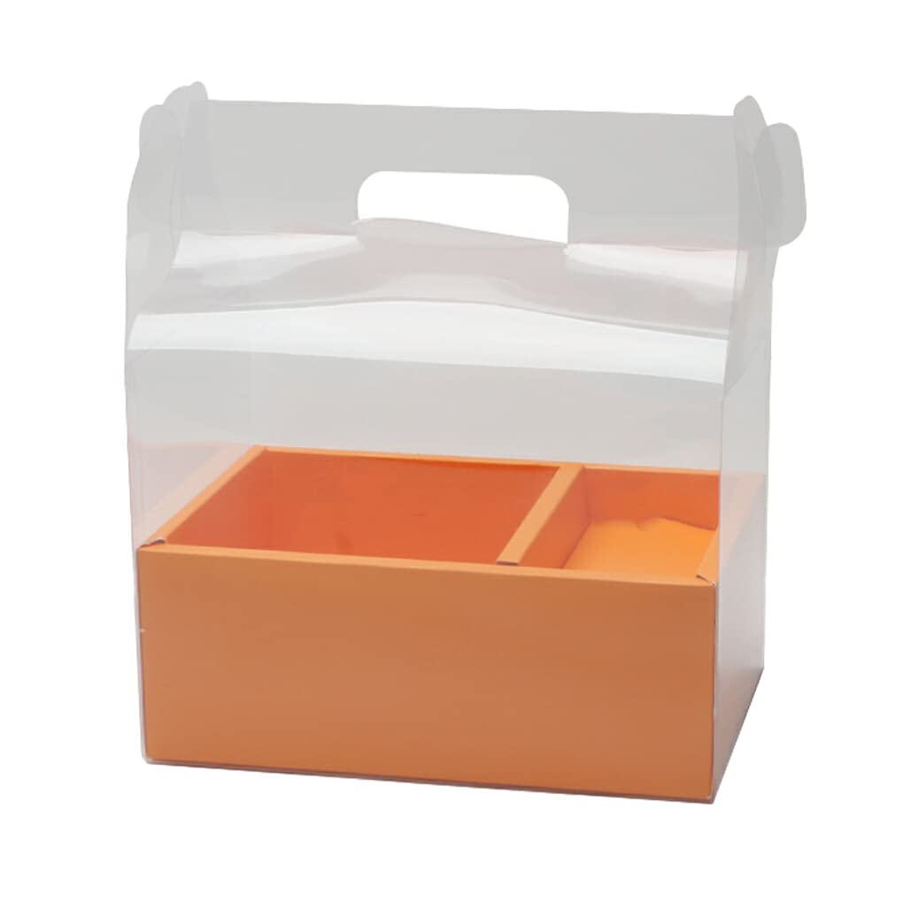 rongweiwang Gift Box Cake Transparent Bag Portable Flower Storage Boxes Decor Party Favor Decorative for Engagement Proposal, Orange