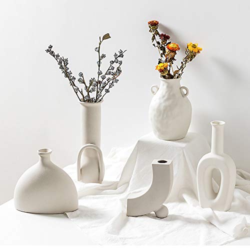Inglenix Grey White Ceramic Vases Nordic Minimalism Style Decoration For Centerpieces, Kitchen, Office Or Living Room, Modern Geometric Decorative Tall Vase For Home Decor (Ins-F) #TOP4