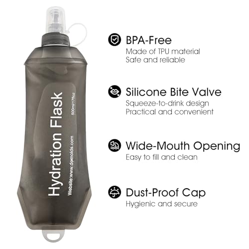 GYGYL Soft Flask, TPU Collapsible Soft Water Bottle for Hydration Pack, Running Vest, Leak-Proof Folding Water Bottle for Hiking Cycling Climbing Jogging-250ml Grey - Image 5