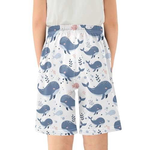Whales on A Light Background Sleep Shorts Summer Pajama Shorts Elastic Waist Sleep Bottoms with Pockets 6-14 Years2